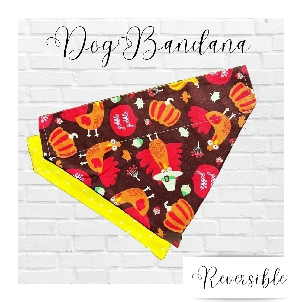 Thanksgiving Turkey Handmade Reversible Over Collar Dog Bandana XS SM M La…